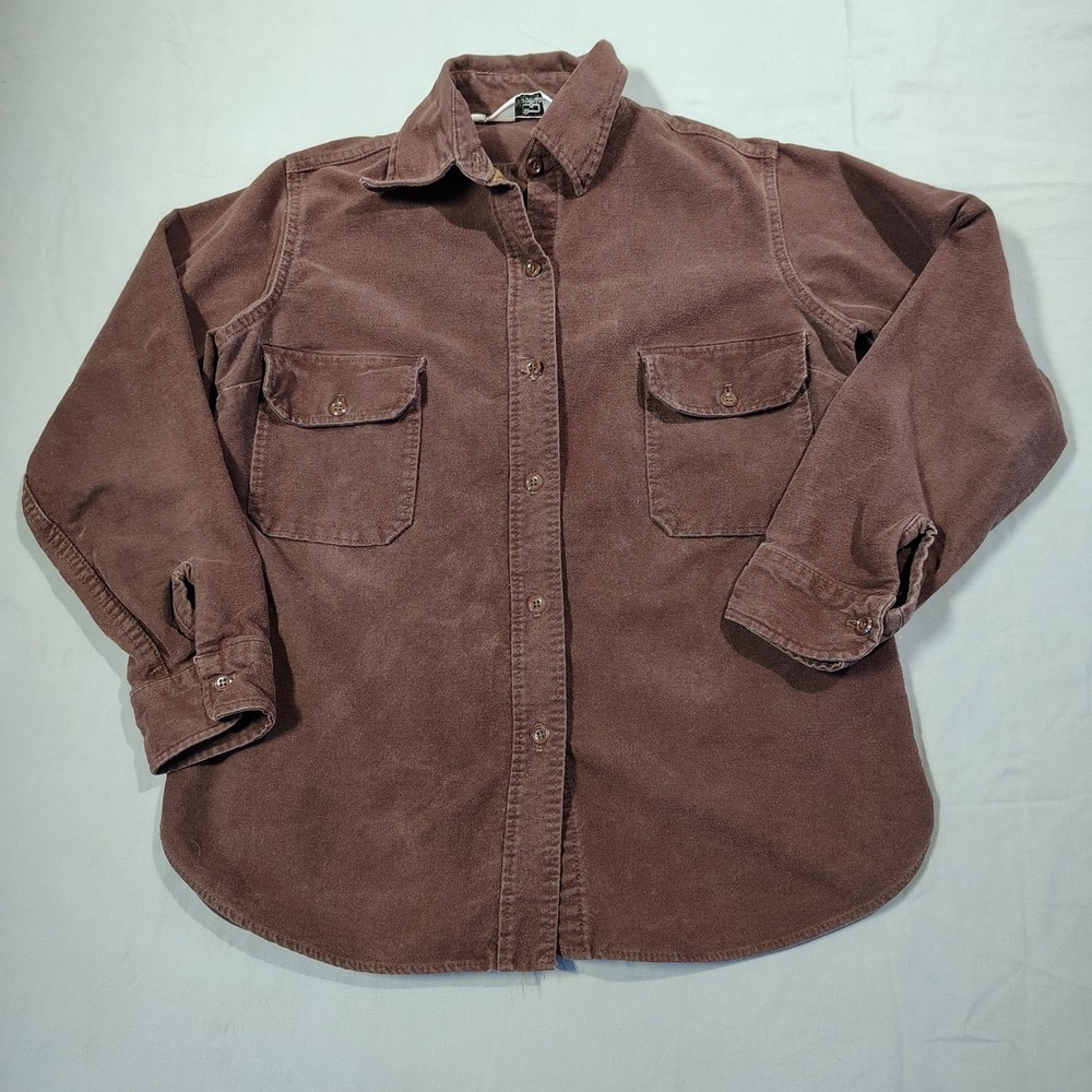 VINTAGE Woolrich Shirt Womens 14 Brown Corduroy Button Up Flap Pocket